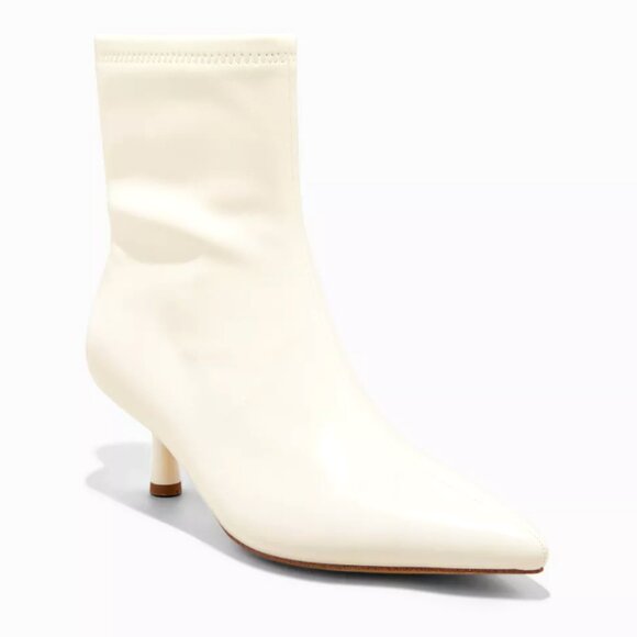 A New Day Women's Lonnie Kitten Heel Stretch Ankle Boots Size 9.5 White Ae829 - Picture 1 of 3
